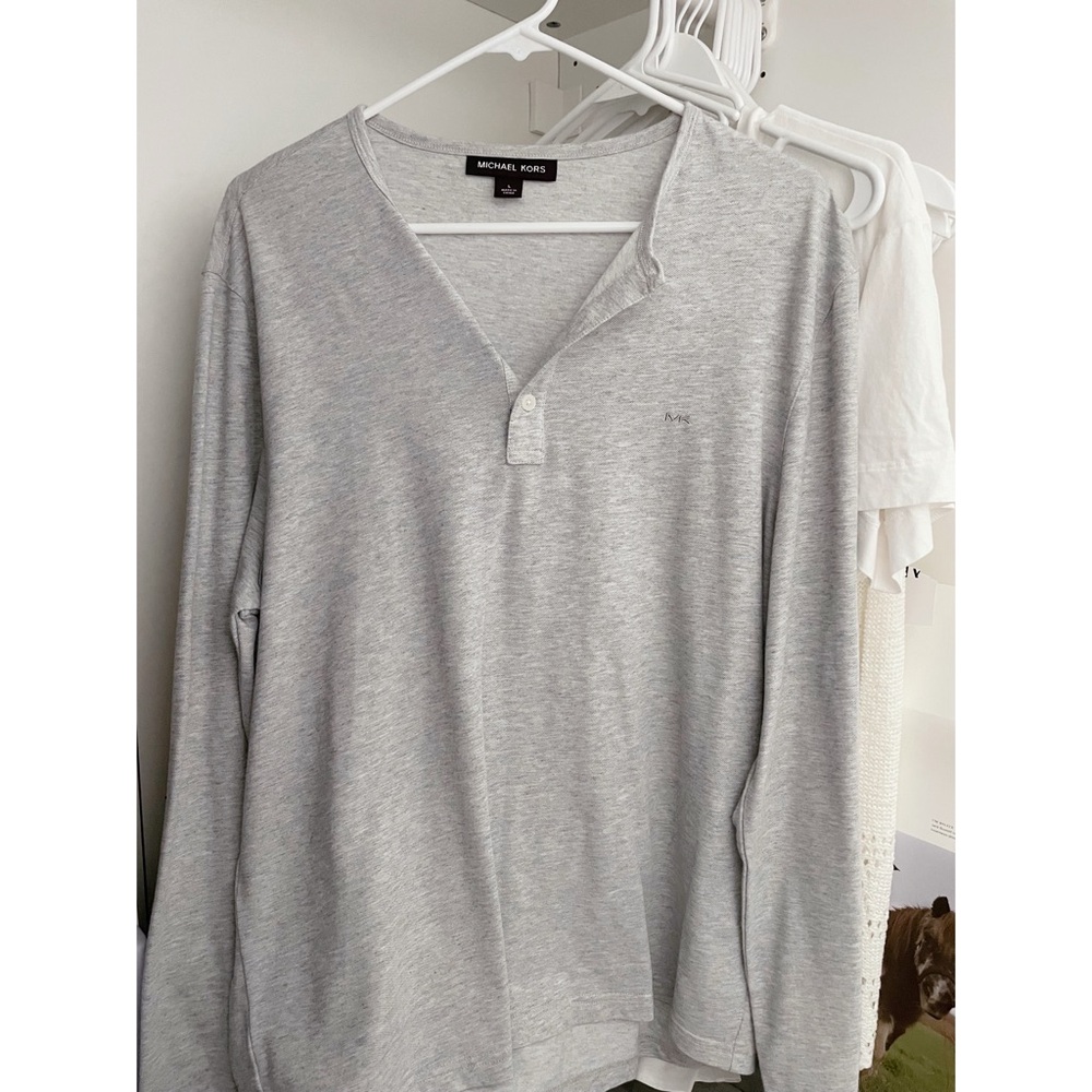 [Michael Kors] Men Grey Long Sleeve Henley Top